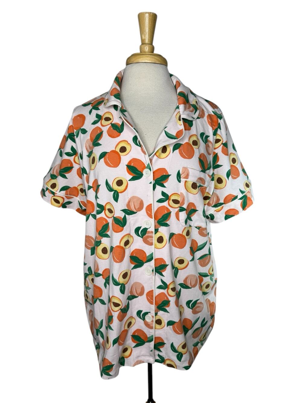 BEDHEAD PJ Peach Print Short Sleeve Pajama Top Size 1X Womens Cotton Jersey